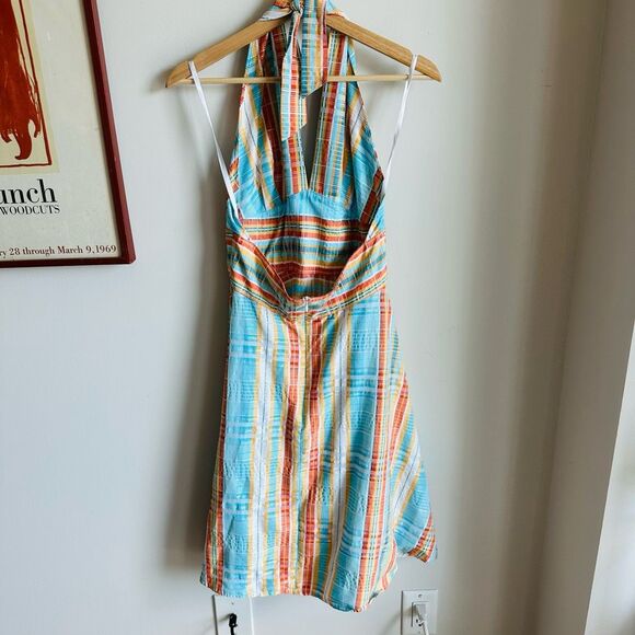 Vintage Finley Marilyn Halter Dress – Blue Orange Plaid – Size 10 – Open Back - Picture 9 of 12